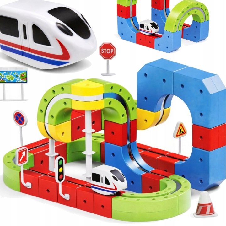 Klocki Magnetyczne z Kolejką – Zestaw 89 el.